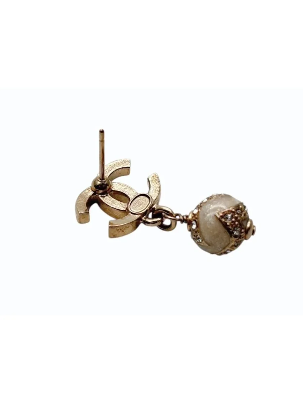 Chanel CC Logo Dangling Earrings Rhinestone Metal Resin